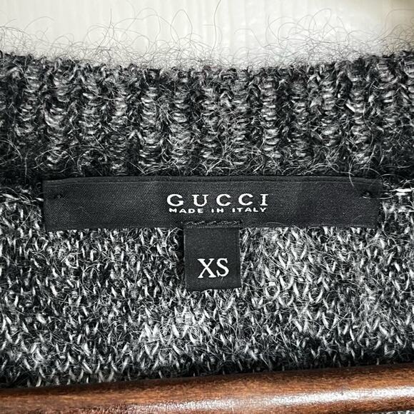 Gucci Leopard Effect V Neck Mohair Sweater Black Gray XS - Picture 4 of 10